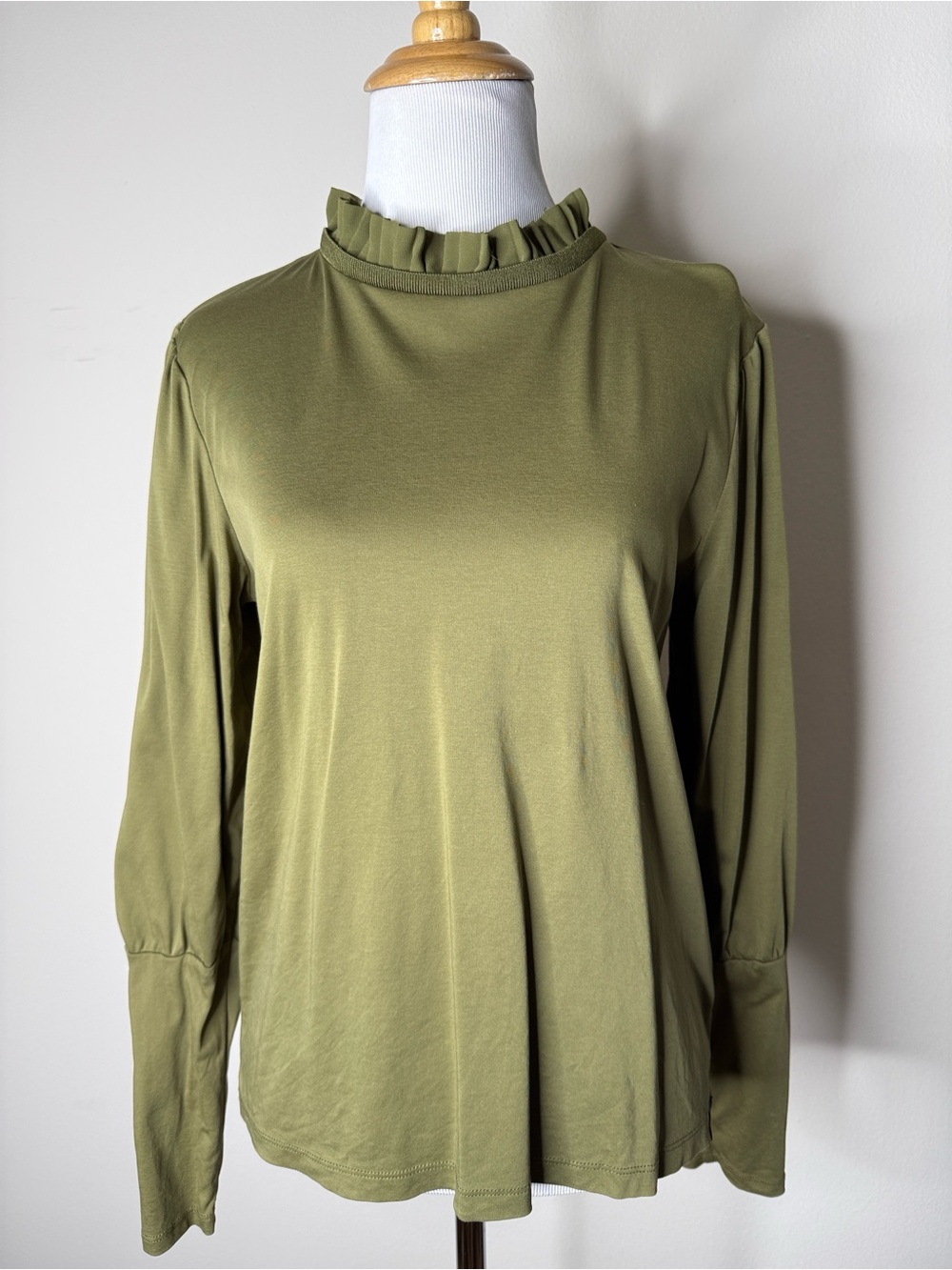 Scotch & Soda Olive Green Ruffle Neck Long Sleeve Top